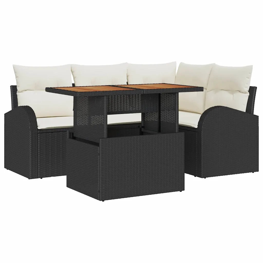 Set Divano da Giardino con cuscino 5 pcs Nero e crema 3349578
