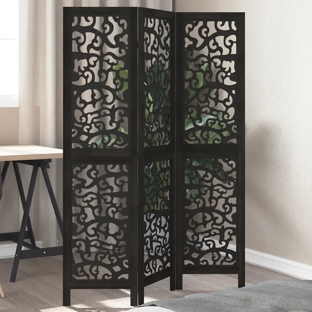 Divisorio Ambienti | Divider per stanze | Paravento 3 Pannelli Nero Legno Massello di Paulownia