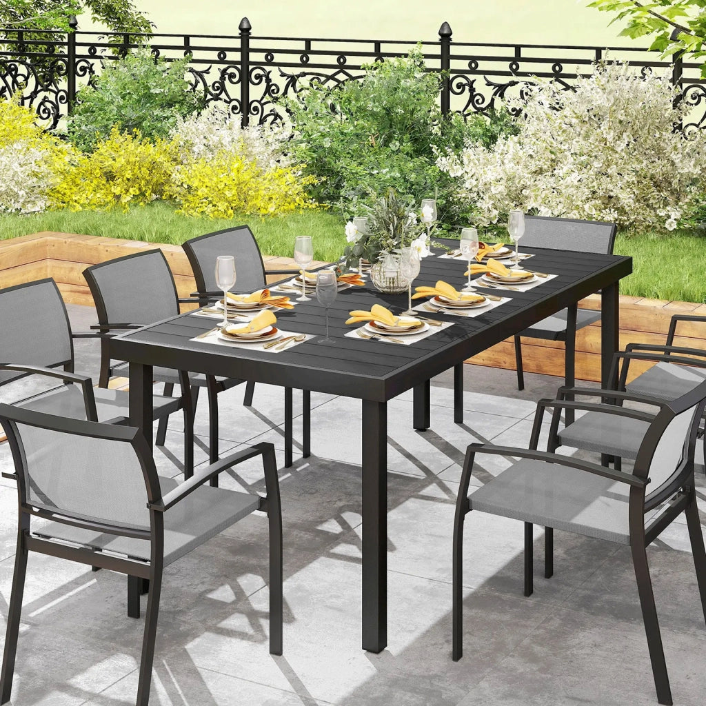 Tavolo da Pranzo da Giardino per 8 Persone in Alluminio e Plastica Nero