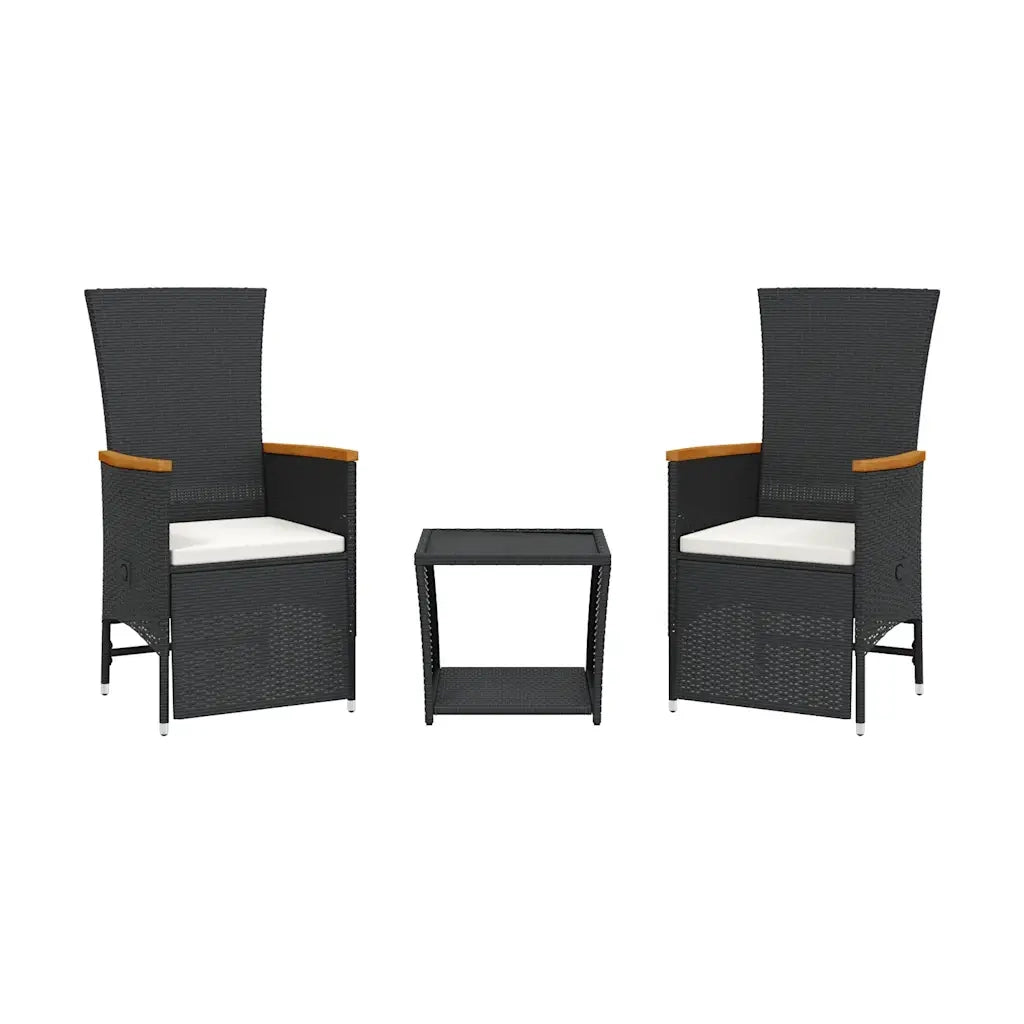 Set da Pranzo da Giardino 3 pz | Set Salotto da Giardino con Cuscini Nero in Polyrattan