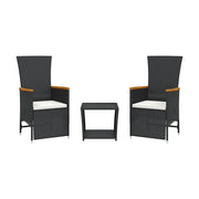 Set da Pranzo da Giardino 3 pz | Set Salotto da Giardino con Cuscini Nero in Polyrattan