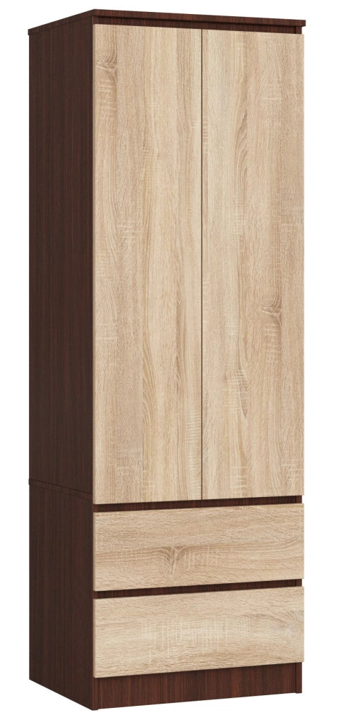 Armadio AKORD S60 Wengé 60 cm 2 ante 2 cassetti inserto frontale Sonoma Quercia 60x51x180 cm