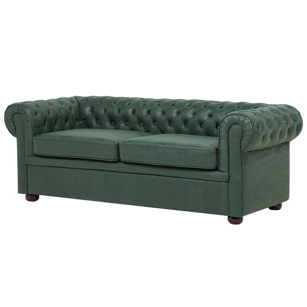 Divano Chesterfield Rivestimento in ecopelle verde Gambe in legno scuro 3 posti contemporaneo