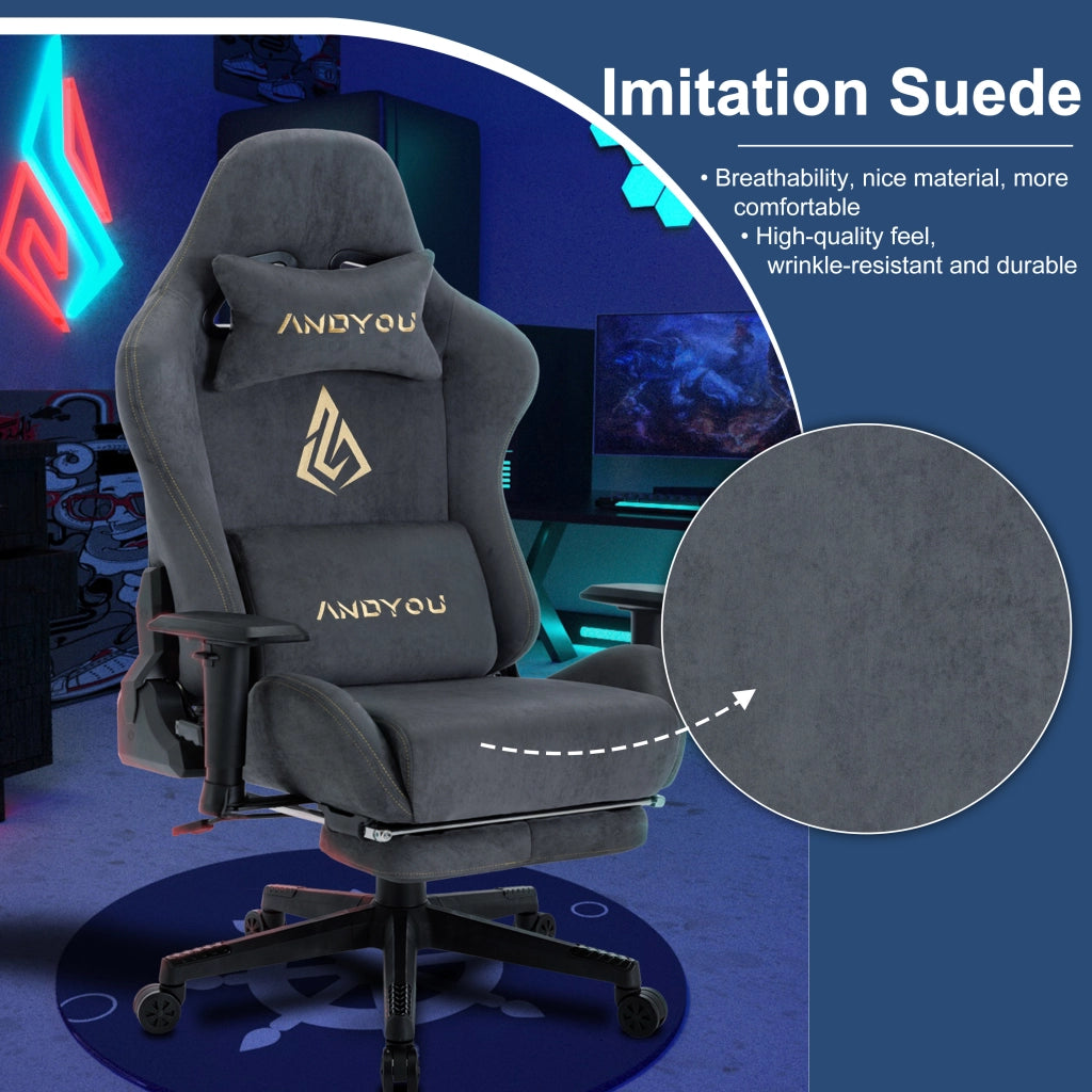 Sedia da gaming con poggiapiedi, regolabile e girevole ¨C zephmum ¨C Grigio