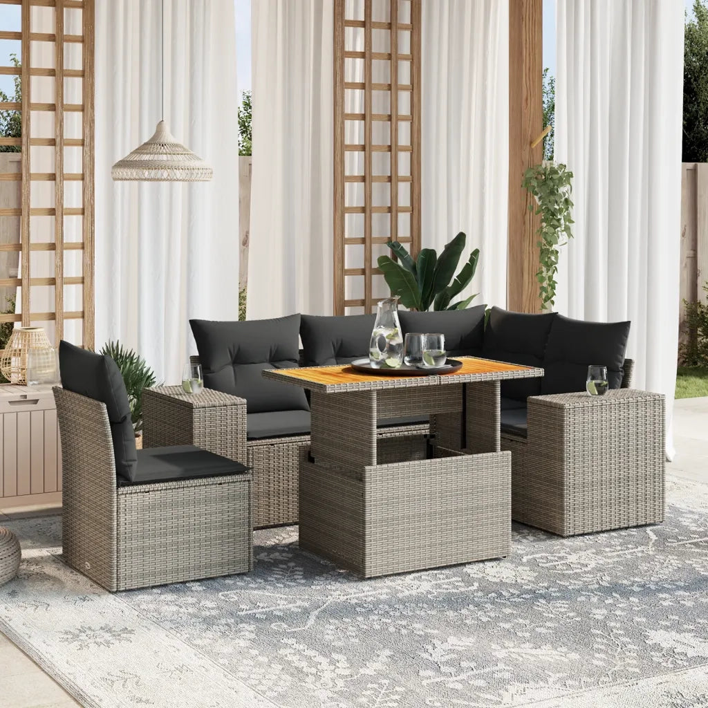 Set Divano da Giardino 6 pz con Cuscini Grigio in Polyrattan 3272642