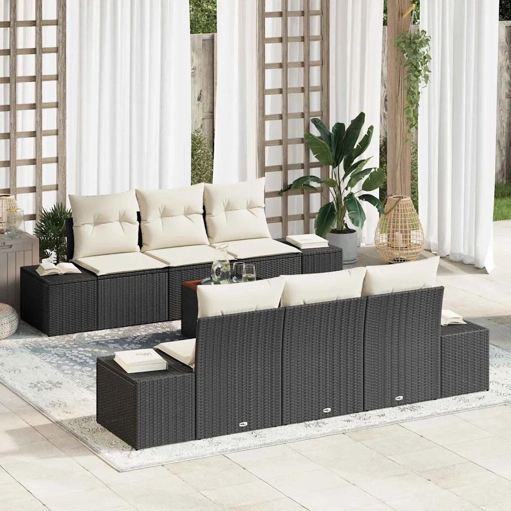 Set Divano da Giardino 7 pcs Nero e Crema polyrattan 3356570