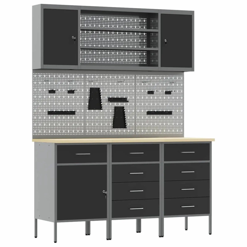 Mobile da lavoro 7 pcs Nero Legno ingegnerizzato e acciaio 3321448