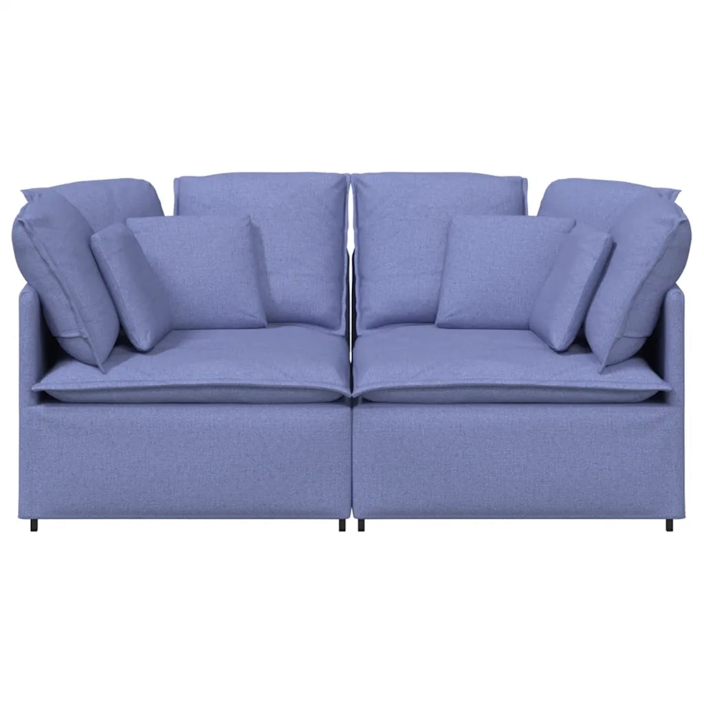 Divano Modulare con Cuscini in Tessuto Jeans Blu