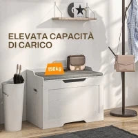 Panca Contenitore da 103L Multifunzione in Legno con Cuscino in Tessuto, 75x40x56cm, Bianco