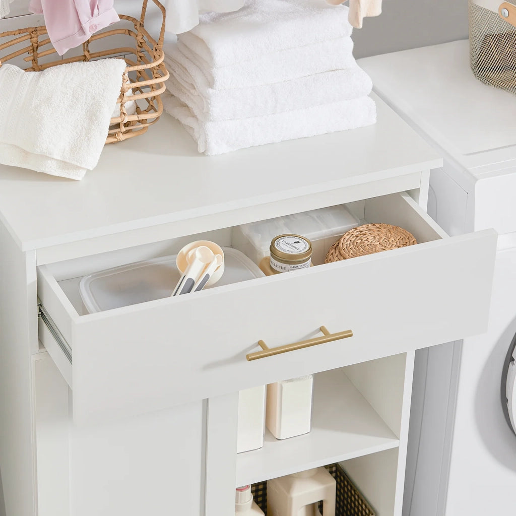 Armadio portabiancheria con sacca Portabiancheria pieghevole Mobile da bagno con 1 cassetto Bianco 66x37x95cm BZR66-W SoBuy