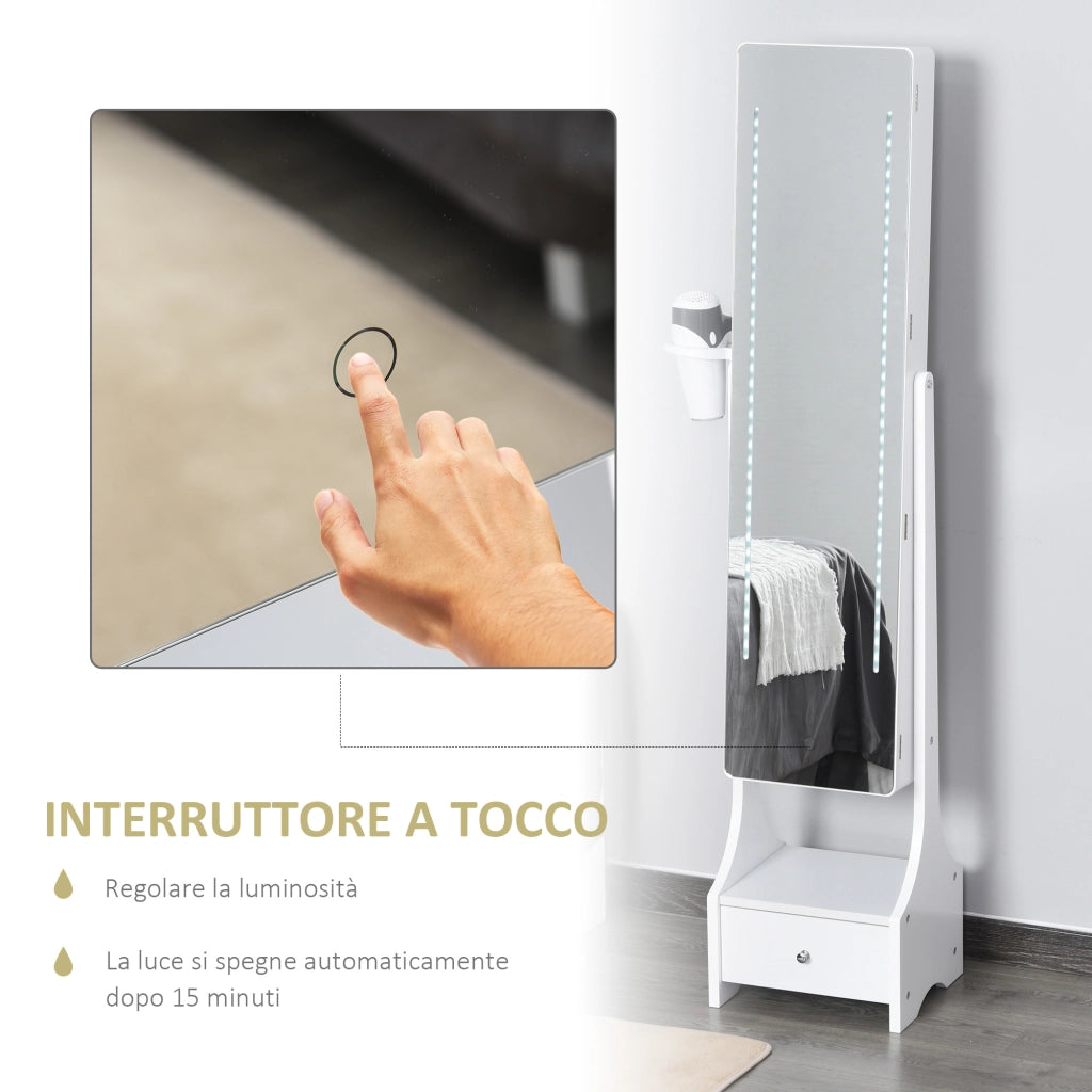 Armadio Portagioie Specchio e Luci LED Regolabili con Interruttore Touch