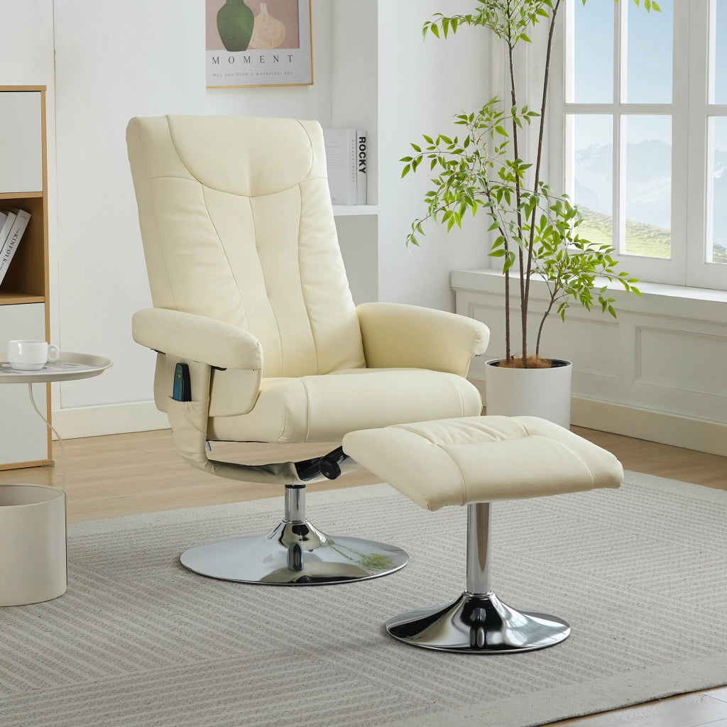 Poltrona Relax Reclinabile Massaggiante Elettrica con Poggiapiedi ¨C MINIMAL ¨C Similpelle Beige, Girevole 360¡ã
