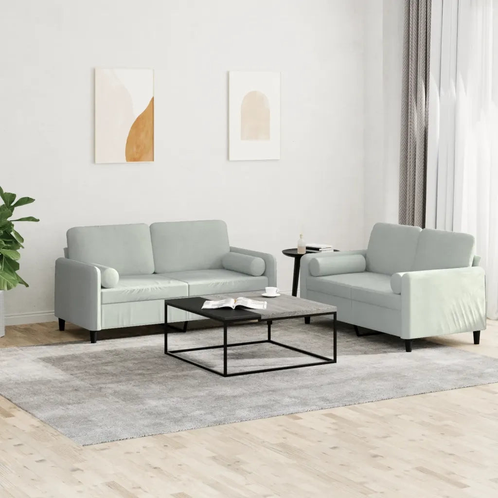 Set di Divani 2 pz con Cuscini Grigio Chiaro in Vellutocod mxl 130674