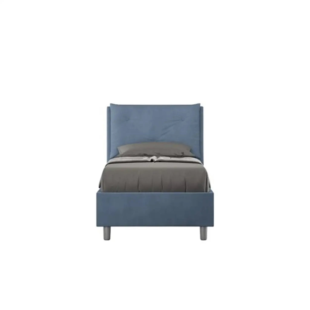 Letto singolo contenitore imbottito 80x190 microfibra blu Appia