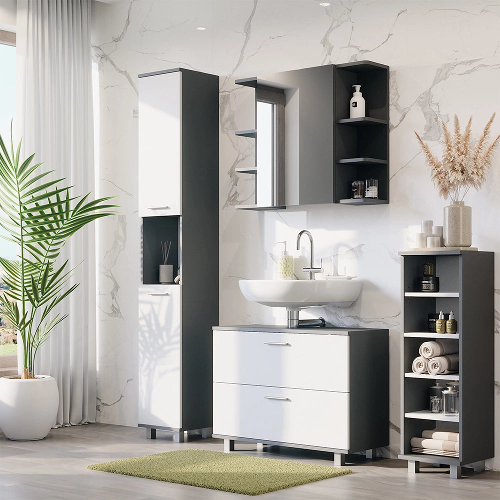 Vicco Mobiletto midi Antracite/bianco 30.2 x 95 cm con 5 scomparti aperti