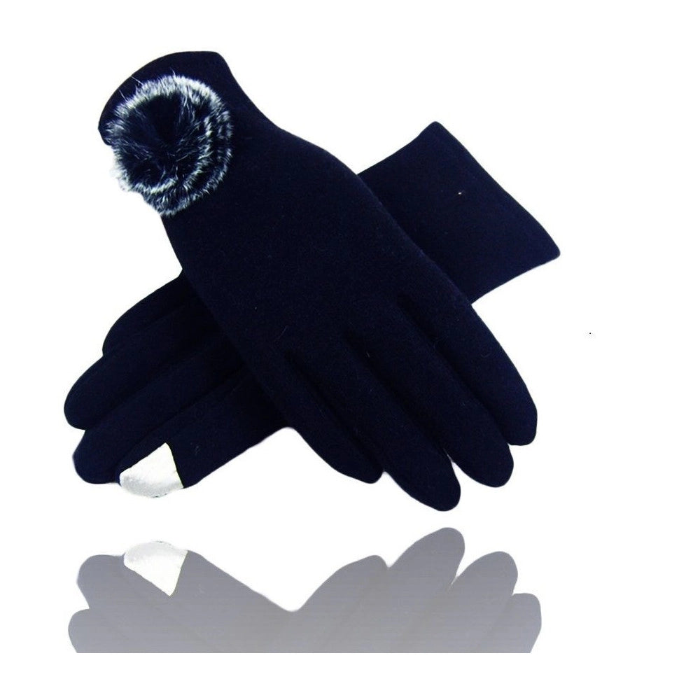 Trade Shop - Guanti Tessuto Blu Cotone Pon Pon Guanto Taglia 8 Gloves Fodera Pile -