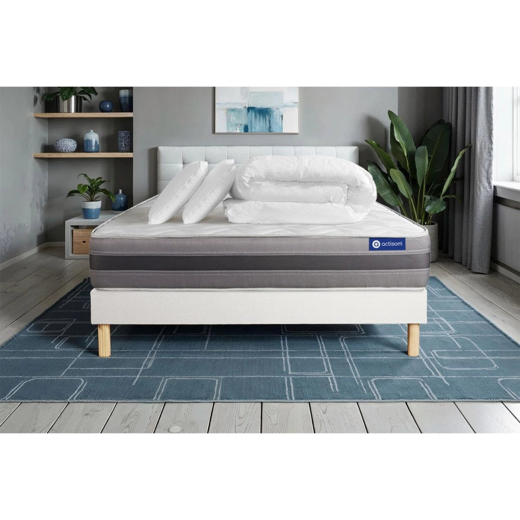 Pacchetto letto completo - Materasso 200x200cm + Box spring con doghe (kit) + 2 cuscini + Piumino - Actiflex Relax