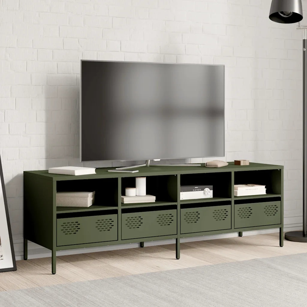 Mobile TV Verde Oliva 135x39x43,5cm Acciaio Laminato a Freddo 851332