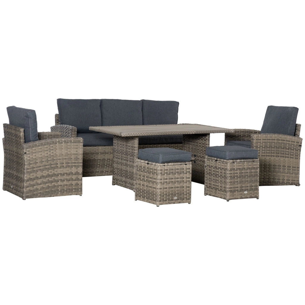 Set Salotto da Giardino in Rattan ¨C zephmum ¨C Grigio con Divano 3 Posti, 2 Poltrone, 2 Sgabelli e Tavolo