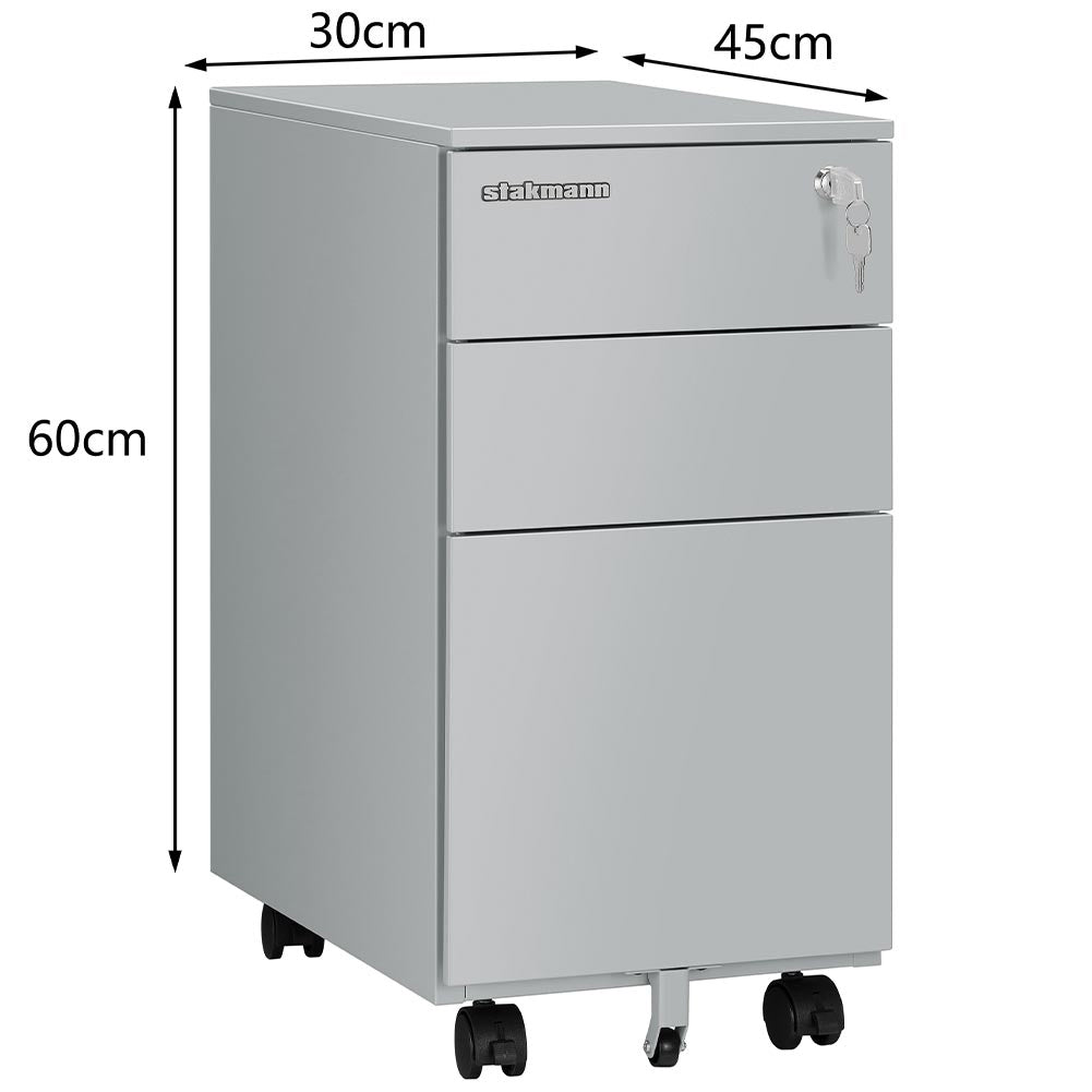 Cassettiera da Ufficio Mobiletto per Documenti Serratura e Asta Schedario Grigio