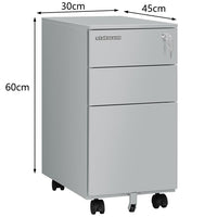 Cassettiera da Ufficio Mobiletto per Documenti Serratura e Asta Schedario Grigio