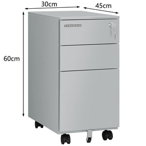 Cassettiera da Ufficio Mobiletto per Documenti Serratura e Asta Schedario Grigio