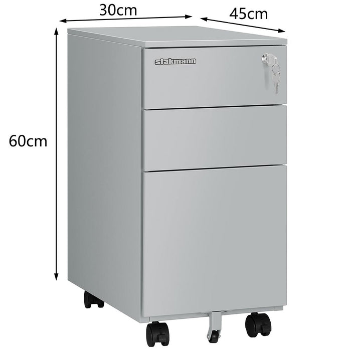 Cassettiera da Ufficio Mobiletto per Documenti Serratura e Asta Schedario Grigio