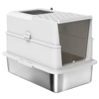 Lettiera per gatti chiusa in acciaio inossidabile, 60,2 x 40,2 x 43,7 cm, grigio chiaro
