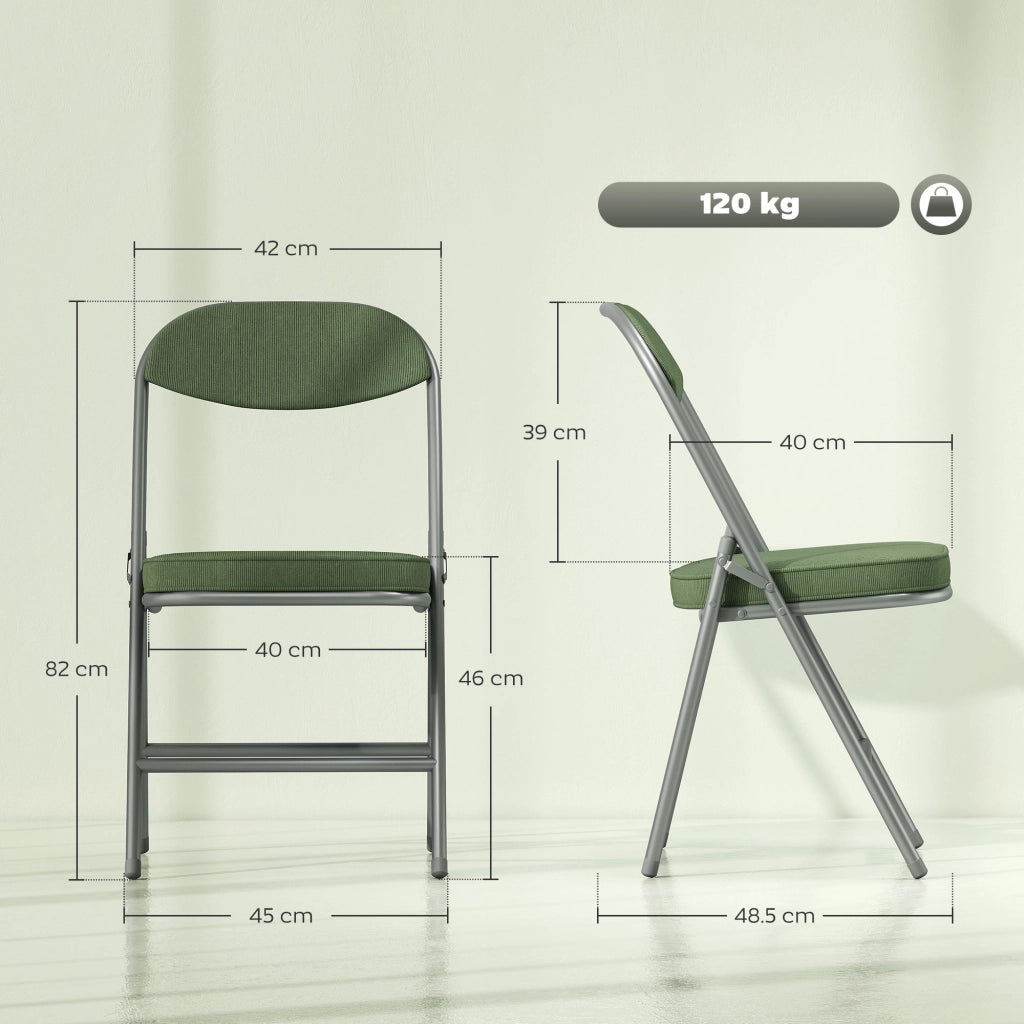 Set 4 Sedie Pieghevoli Imbottite ¨C Zephmum ¨C Verde, Tessuto, Struttura Metallo