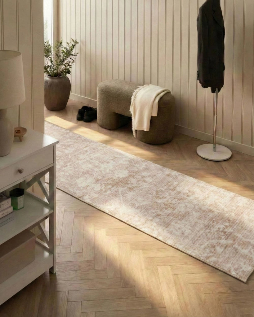 Tappeto Beige Tessuto 80 x 300 cm Moderno Solido Corridoio Per Riscaldamento a Pavimento Fondo Antiscivolo