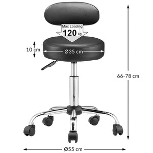 Sgabello con ruote e schinale Estetista Sedia Casa Lavoro girevole Ecopelle Nero