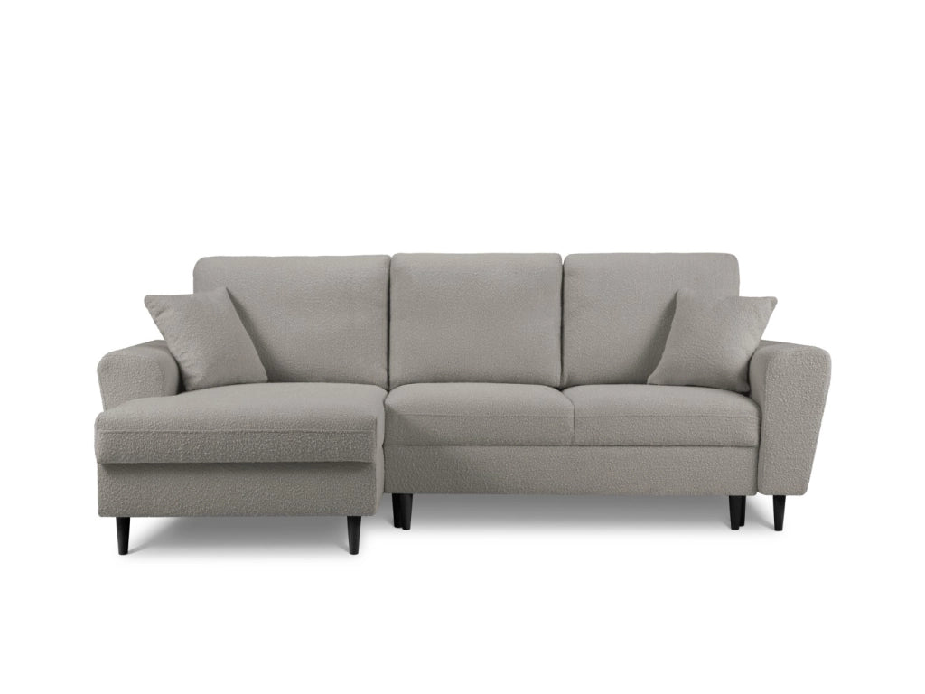 Cosmopolitan Design - Divano convertibile angolare sinistro con contenitore "Kyoto" 4 posti in bouclé grigio 