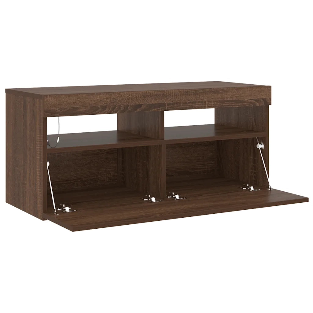 Mobile Porta TV con Luci LED Rovere Marrone 90x35x40 cm 815677