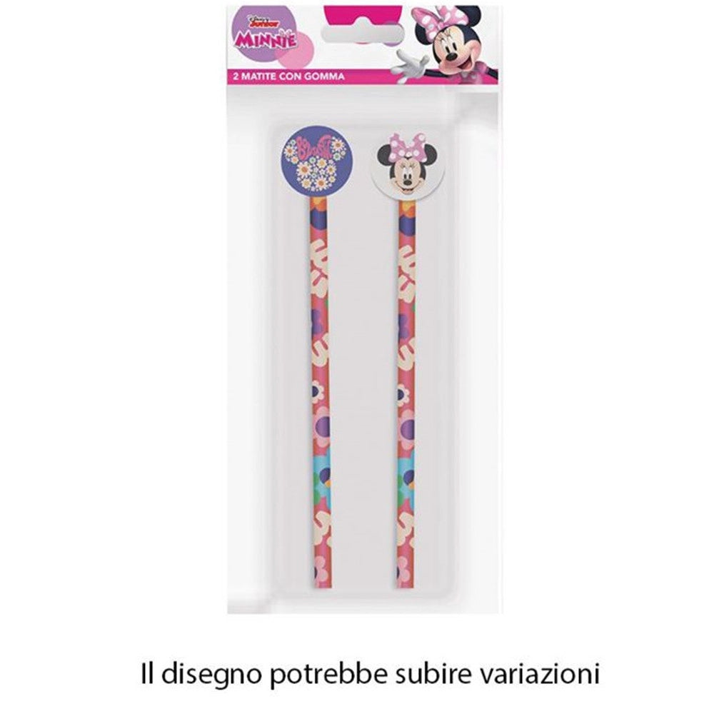 Trade Shop - Kit 2pz Matite Con Gomma Rotonda Grafica Minnie Per Disegno Scuola Bambine 960771 -
