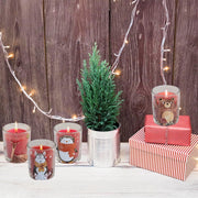 Set 6 Candele in Vetro Mini con Bicchiere – Decorazioni Natalizie Animali Cervo, Pinguino, Orso e Husky – 2 x 2 x 8 cm