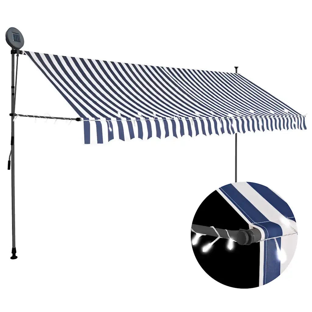 Tenda da Sole Retrattile Manuale con LED 400 cm Blu e Bianco cod mxl 18859