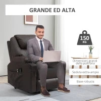 Poltrona Alzapersona Reclinabile fino a 135° con Portabicchieri, Telecomando e Poggiapiedi 88x92x106 cm, Marrone