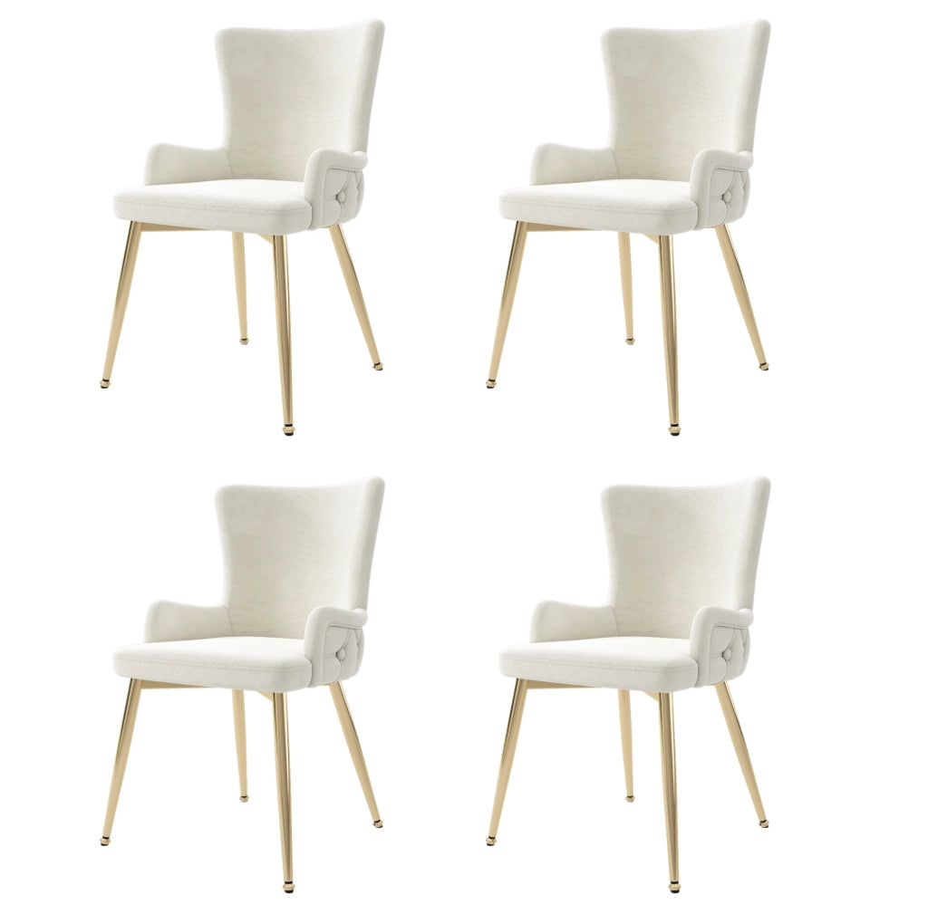 Set di 4 sedie da pranzo in velluto beige con gambe in metallo