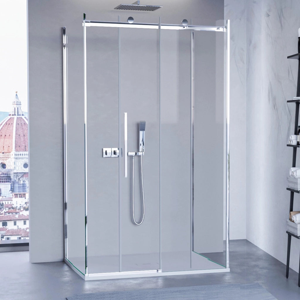 Box Doccia 3 Lati 70x140x70 cm 1 Anta Scorrevole in Cristallo Trasparente 8mm H195 Bonussi Alina