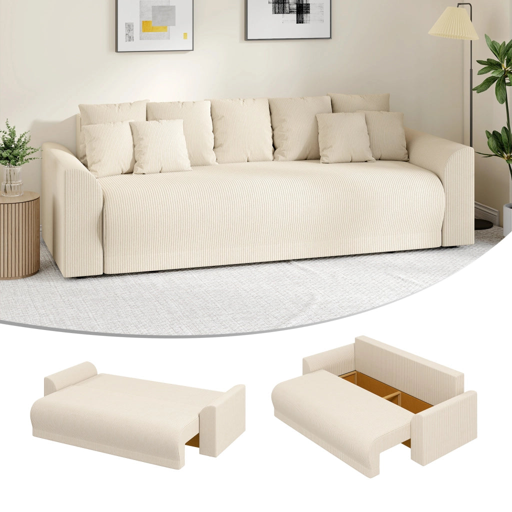 Divano letto 3 posti ¨C zephmum ¨C Tessuto antimacchia beige, Struttura in legno, 230 cm