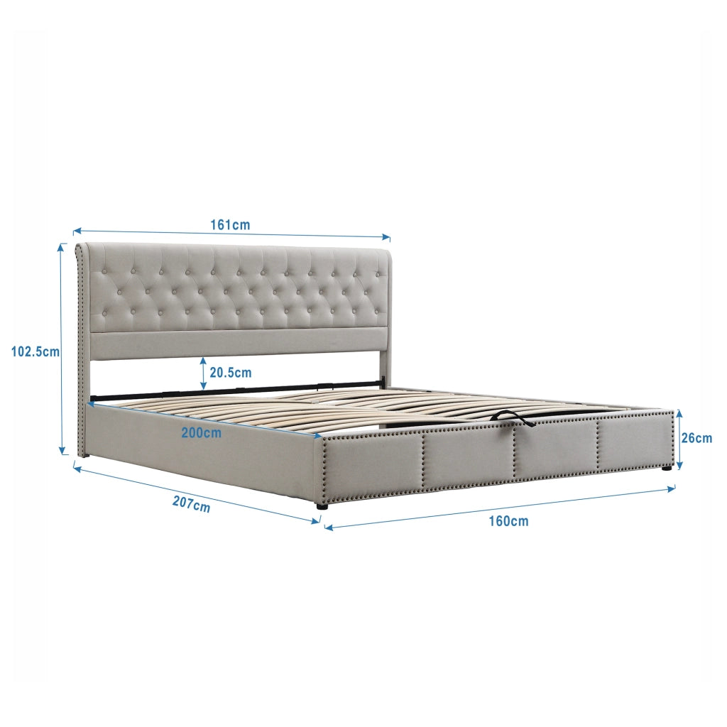 Letti contenitori 160x200 cm con contenitore; testiera alta; cotone-lino grigio (Senza materasso)
