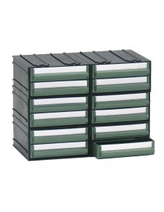 Cassettiera modulare con corpo nero e 12 cassetti verdi - Modello B