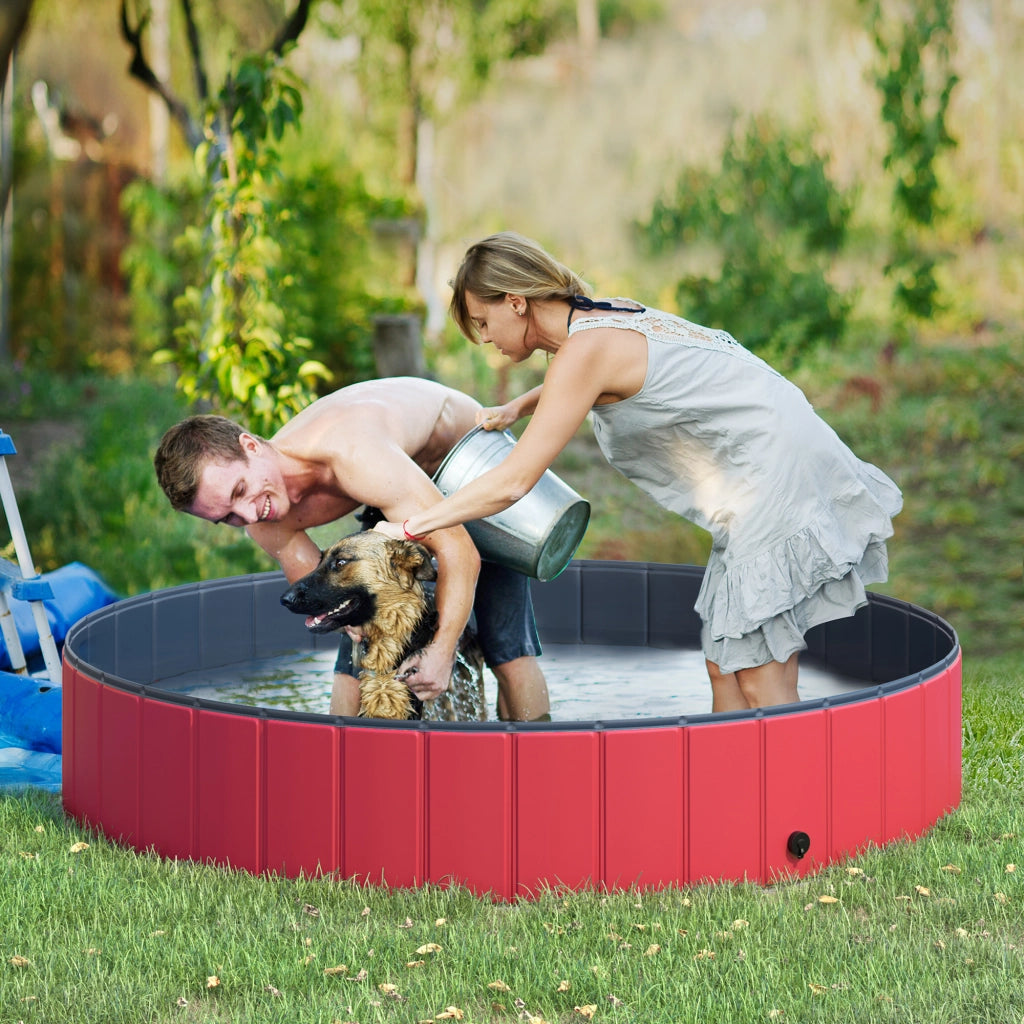 Piscina Pieghevole per Cani e Gatti ¨C zephmum ¨C PVC Antiscivolo ?160x30 cm Rosso