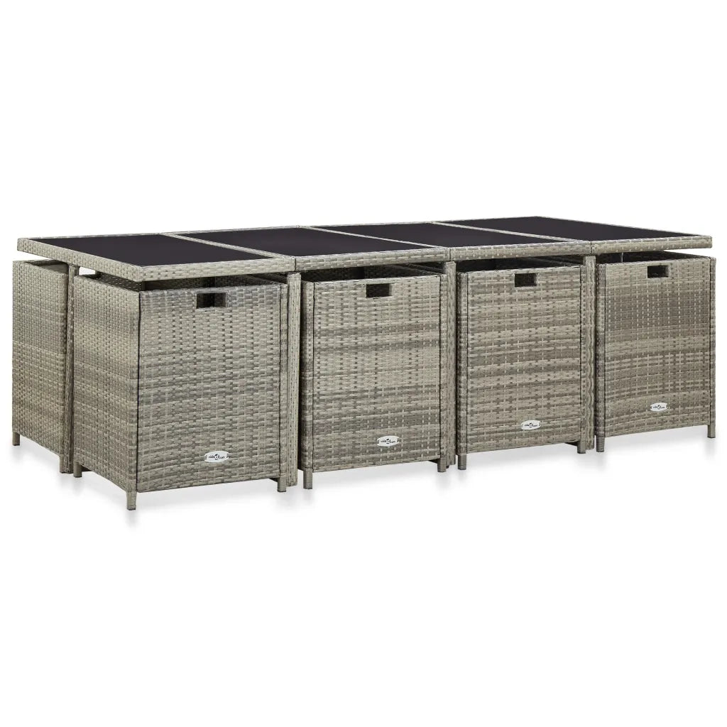 Set da Pranzo da Giardino 13pz con Cuscini in Polyrattan Grigio 46538