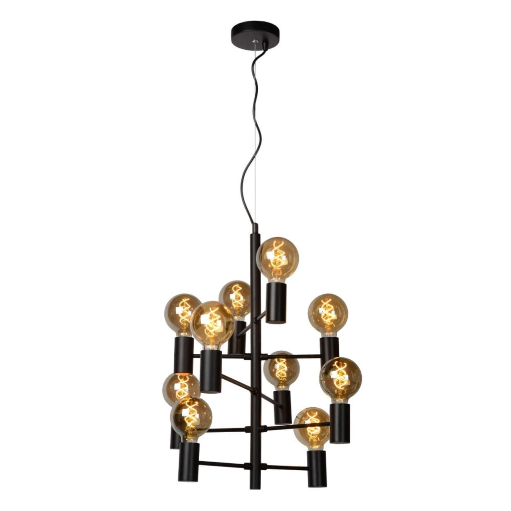 Lampadario Lucide Leanne nero in metallo 10xE27 dimmerabile