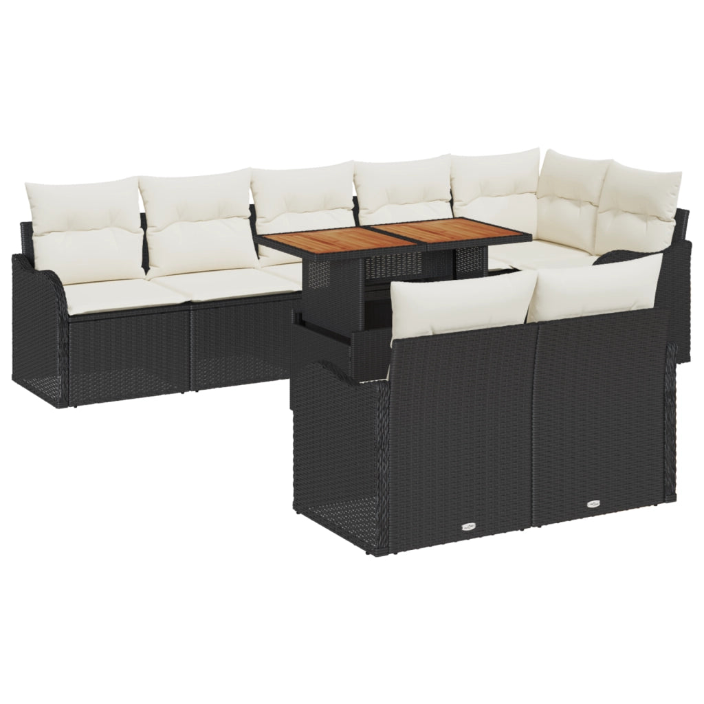 Set di divano da giardino  a 9 pezzi con cuscini in rattan poliestere nero