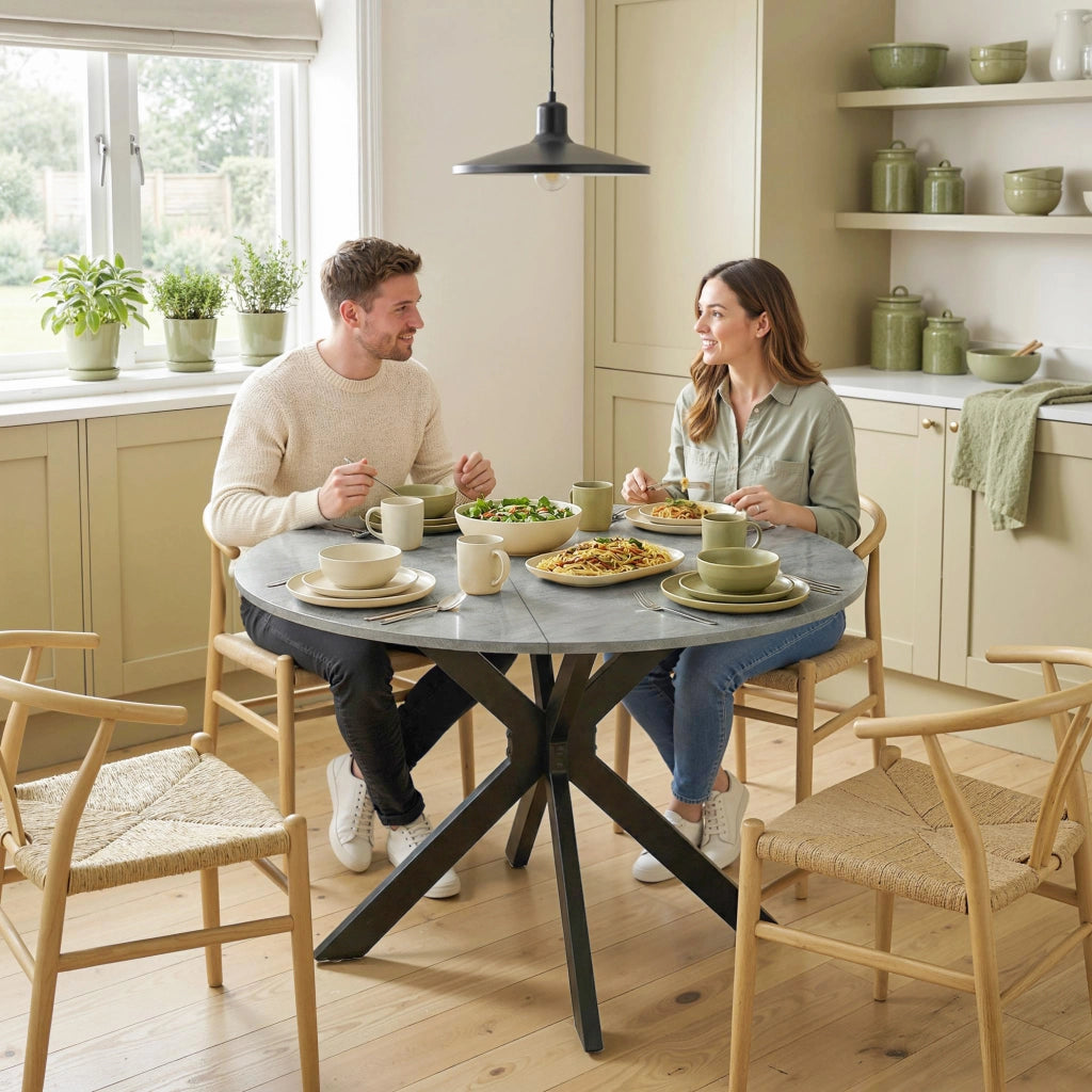 Tavolo da pranzo rotondo pieghevole per 2-6 persone ¨C zephmum ¨C cemento grigio