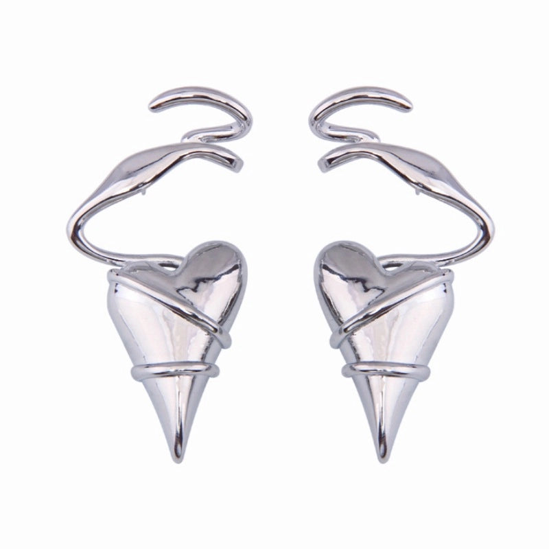 Linee geometriche intrecciate con orecchini a forma di cuore, orecchini da donna a forma di cuore con spine