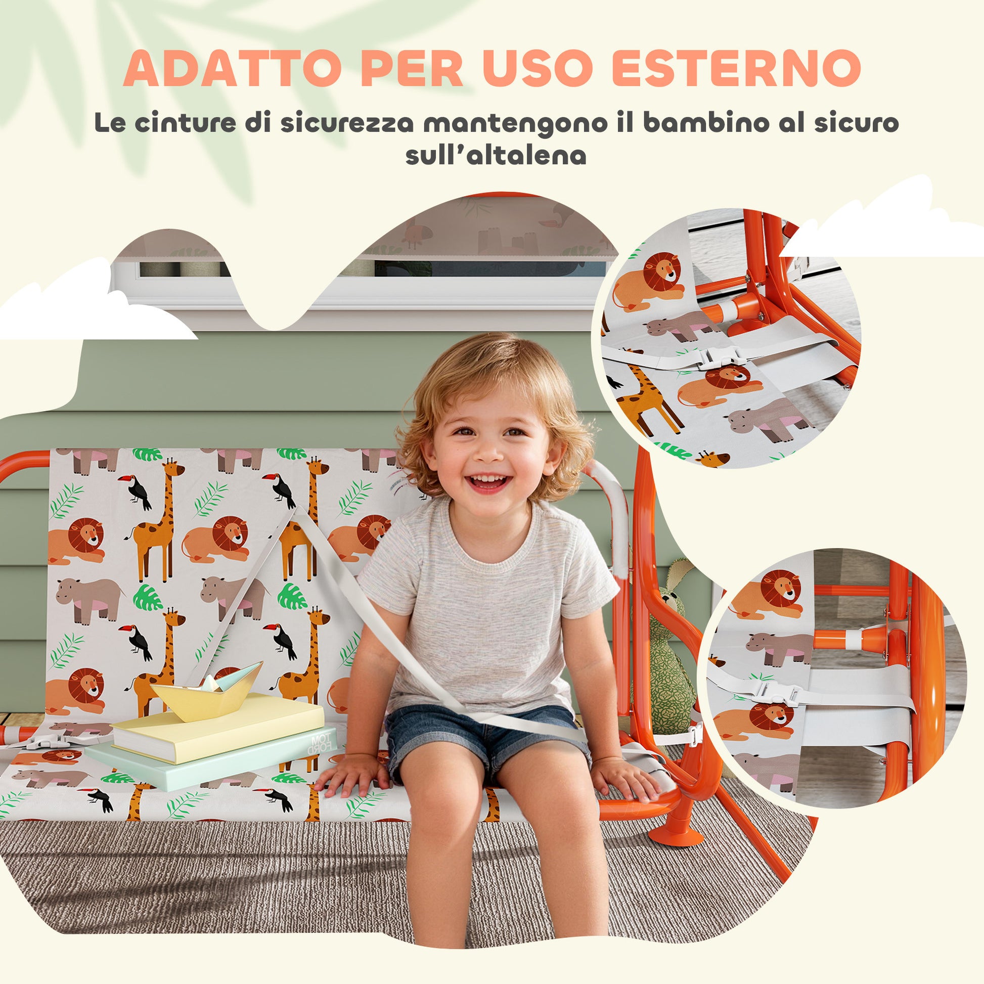 Dondolo per Bambini Altalena da Giardino 2 Posti 112x75x120 cm Arancione