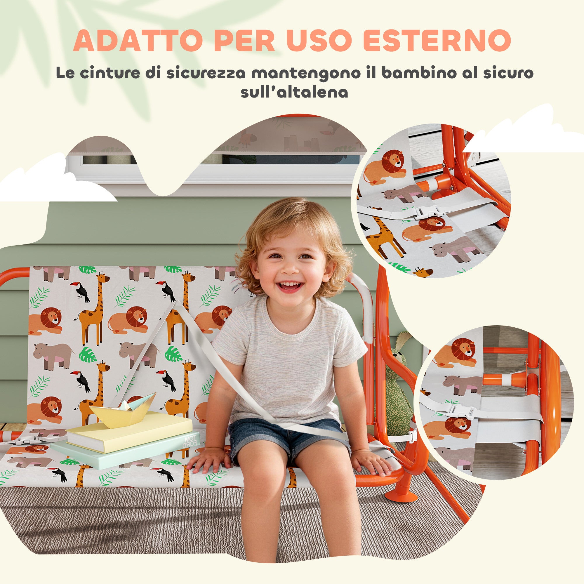 Dondolo per Bambini Altalena da Giardino 2 Posti 112x75x120 cm Arancione